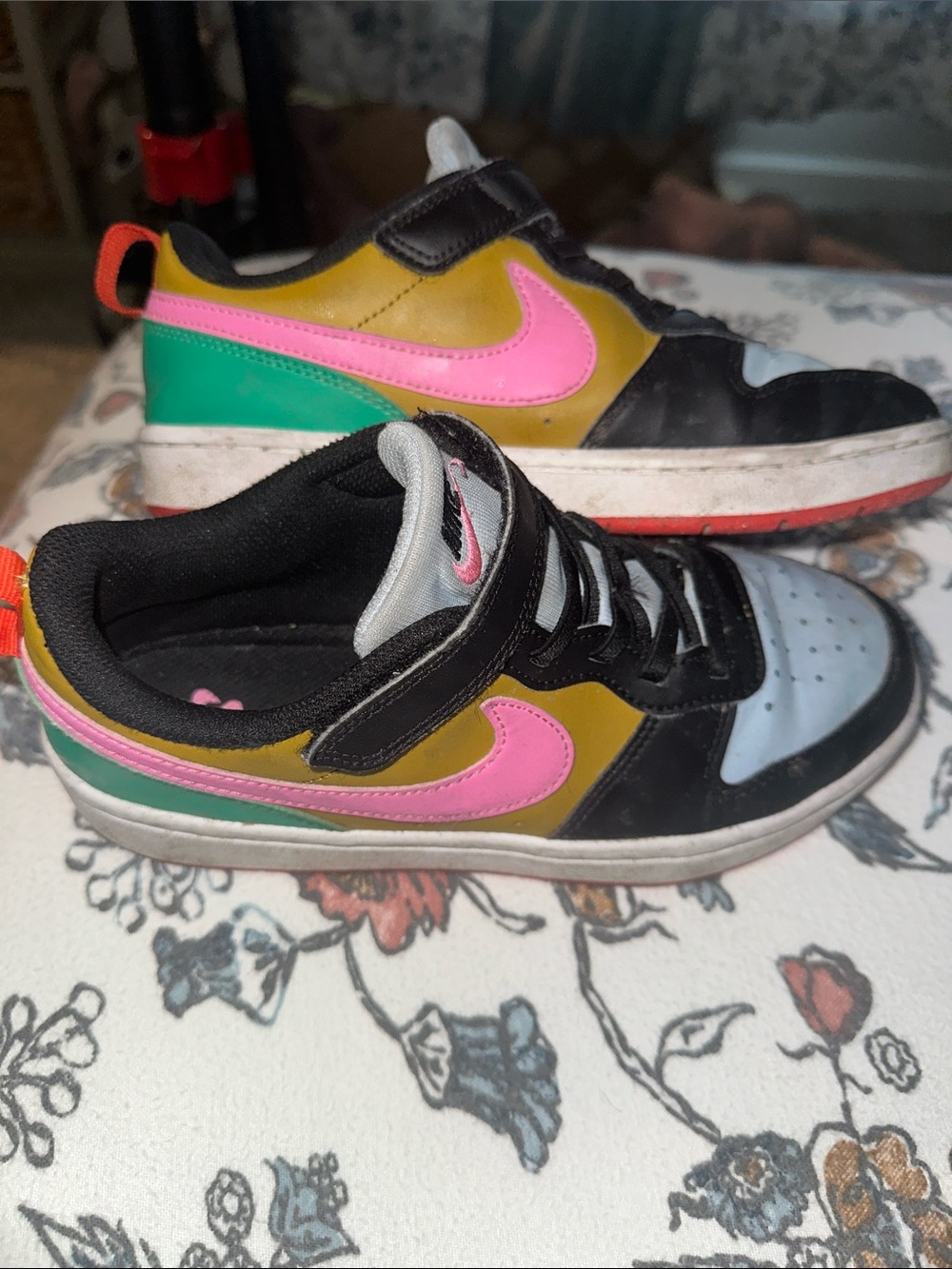 Nike Kids High-Top Sneakers in Light Blue, Black, Pink & Gold